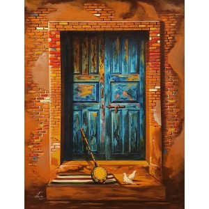 S. A. Noory, Door, 18 x 24 Inch, Acrylic on Canvas, Figurative Painting, AC-SAN-169